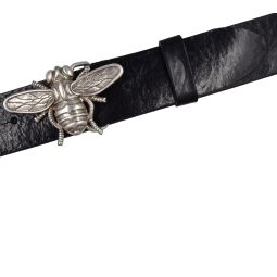 Premium Gürtel Leder schwarz 4cm mit Koppel Biene