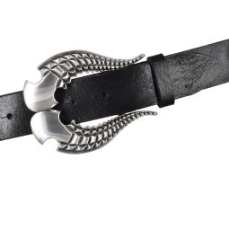 Ledergürtel Damen schwarz 3,5 cm mit großer Koppelschnalle