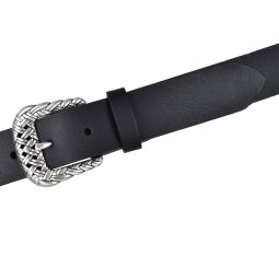 Damengürtel Leder schwarz 3,5cm mit verzierter Schnalle