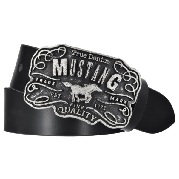 Mustang Herren Leder Gürtel Ledergürtel Herrengürtel 40 mm schwarz kürzbar Vintage Koppelschließe 100